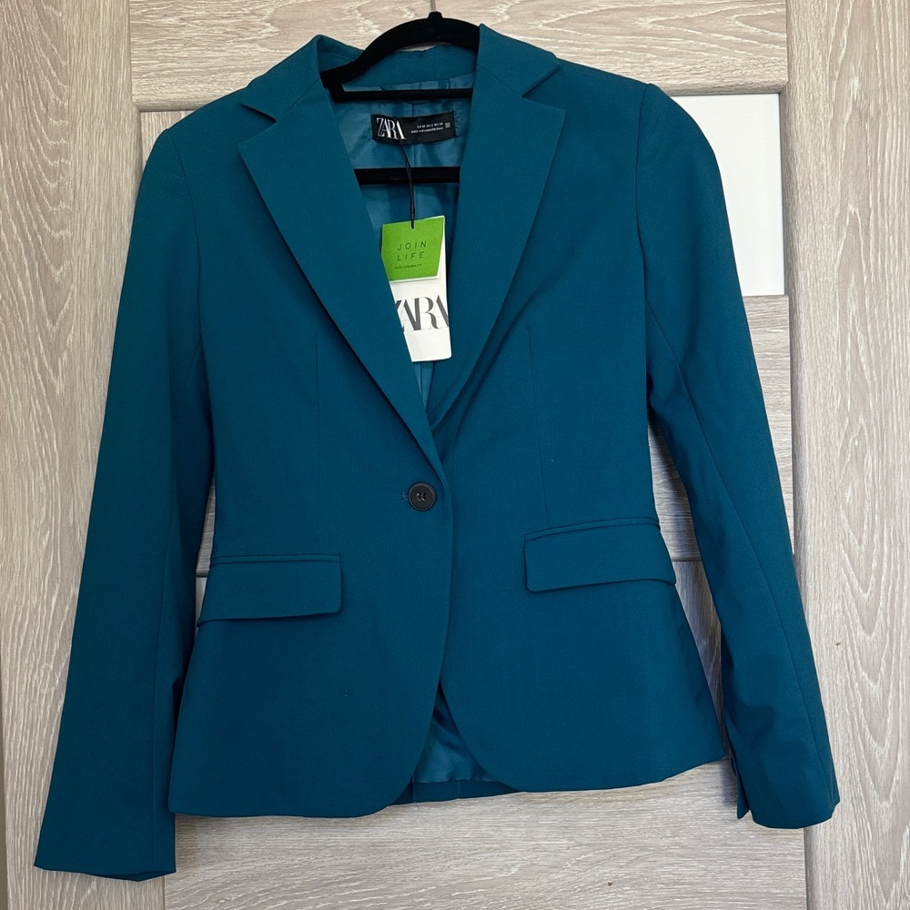 Zara Teal Single-Button Tailored Blazer